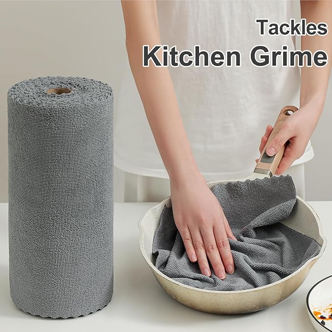 80 Pack Microfiber Cleaning Cloth Roll Reusable Paper Towels 12"x12" Tear Away Cloth, Microfiber Towels for Cars, Wash Cloths, Lint Free Dark Grey Rags for House, Kitchen,Window,Cleaning Supplies