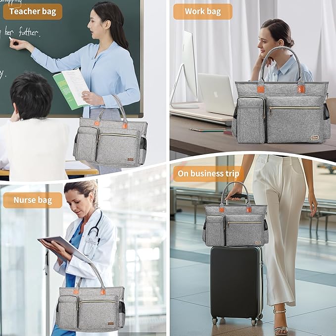 Rabjen Nurse Tote Bag for Work with Padded 15.6” Laptop Sleeve, Medical Supplies Shoulder Bag for Home Health Care