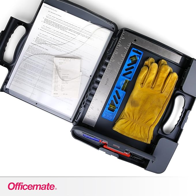 Officemate Portable Clipboard Storage Plastic Case for A4 Sizes, Charcoal (83301),11-3/4"w x 1-1/2"d x 14-1/2"h
