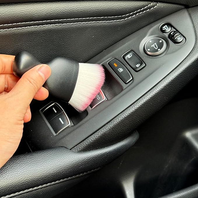 Car Detailing Brush, Soft Bristle Cleaning Brush, Scratch-Free Auto Duster Tool for Dashboard, Air Vents, Leather & Interior Cleaning (Black&Pink)