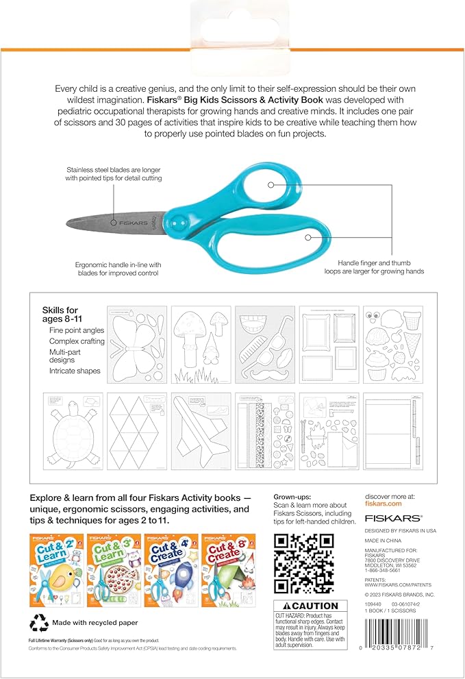 Fiskars Cut & Create Activity Book with 6" Big Kids Scissors, For Ages 8+