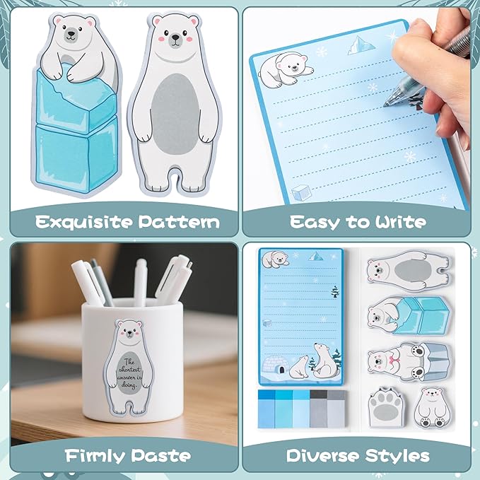 B1ykin Cute Sticky Notes Set - I Just Really Like Polar Bears Self-Stick Notes Pad, 550 Sheets Writing Memo Pages Sticky Notepad for Teacher Appreciation Gifts, School Office Party Supplies (Ice)