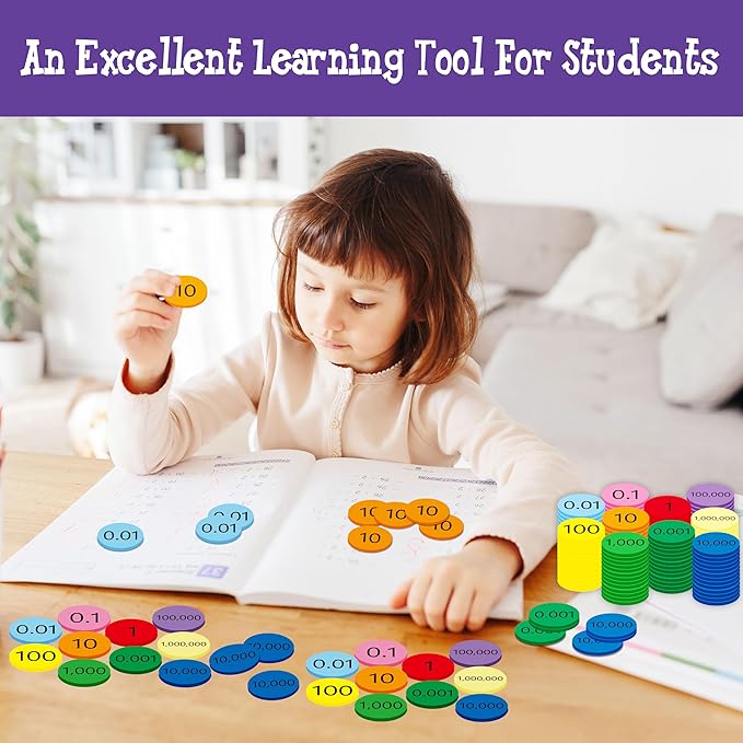 Hebayy 250 PCS EVA Place Value Disks, 10 Values Counting Chips Color-Coded Soft Place Value Chips Decimals to Whole Numbers Counting Chips Early Math Learning for Elementary School