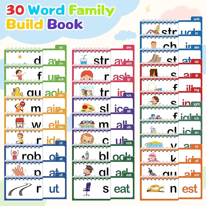 Word Family Build Book, 30 Read and Rhyme Flip Activity Book, Dinosaur ABC Learn to Read Phonics Flash Cards for Preschool/Kindergarten, CVC Words Reading Games for Kids Ages 3-8