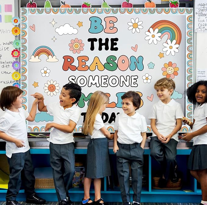 Boho Rainbow Classroom Bulletin Board Decoration Set Welcome Borders Cutouts for Back to School Classroom Door Welcome Bulletin Board Craft Party Home Wall(Be The Reason Someone Smile Today)