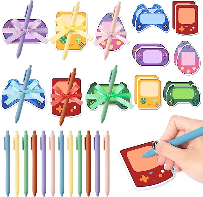 Bright Color Sticky Note - 72Pcs Video Game Super Sticky Note Pads Pen Ribbon Set Sticking Power Memo Pads School Supplies Office Products Page Markers Clean Removal Strong Adhesive Index Tab
