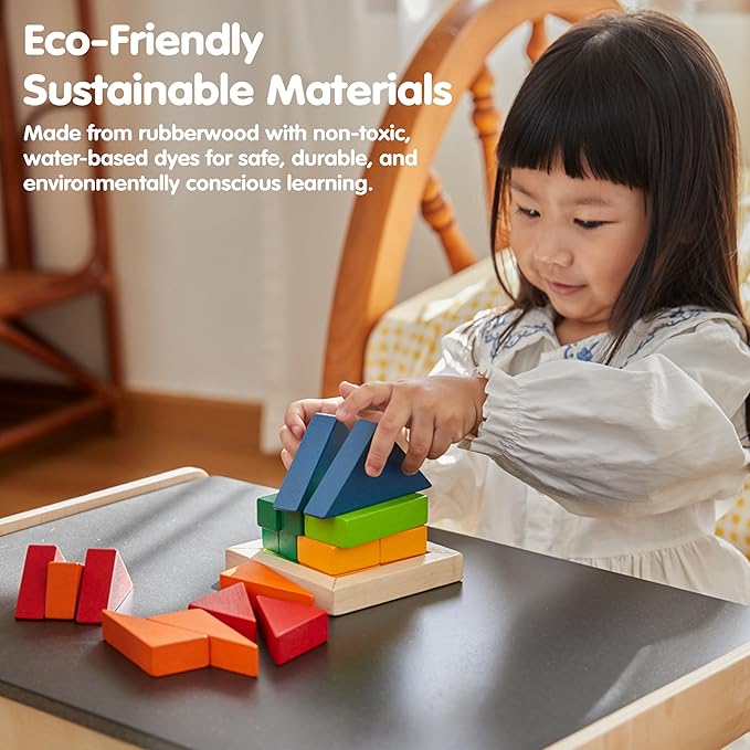 PlanToys® Fraction Blocks Wooden Montessori Early Math and Logic Toy | Fraction Learning, Shape Recognition and Sorting Activity | Eco Friendly Colourful Block Set