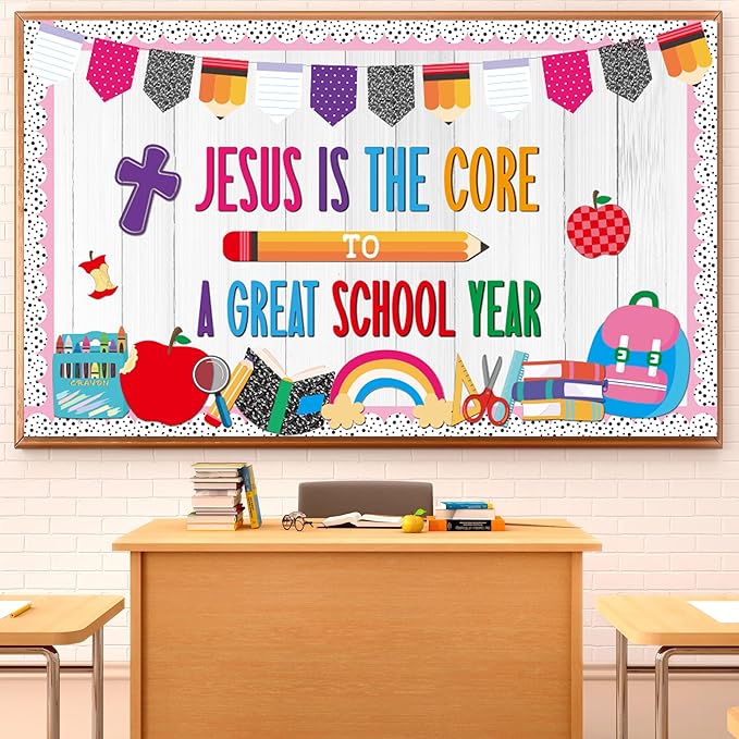Back to School Bulletin Board Decorations Jesus Welcome Back Classroom Decoration Christian Bulletin Board Set Religious Bible Cutouts for School Office Chalkboard Wall Door Decor Supplies