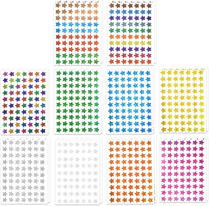 1400 Pcs Star Stickers (20 Sheets), Small Star Stickers Holographic Colorful for Student Reward, Planner Stickers for Teachers Classroom, Behavior Chart & Scrapbooking