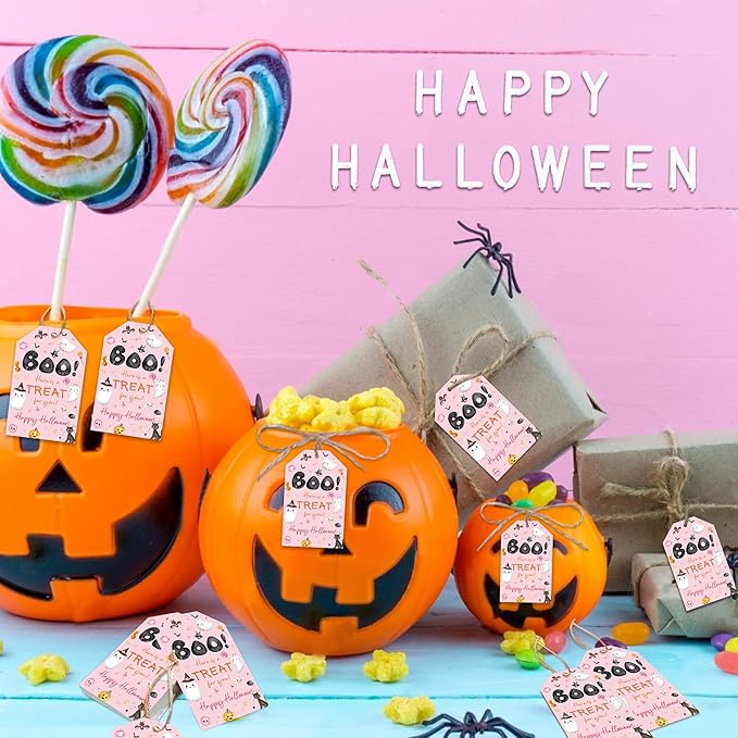 Halloween Treat Boo Tag, Spooky Girl Pink Ghost Gift Tags, Halloween Pumpkin Party Favor Tags, Students Teachers Halloween Appreciate Sticker