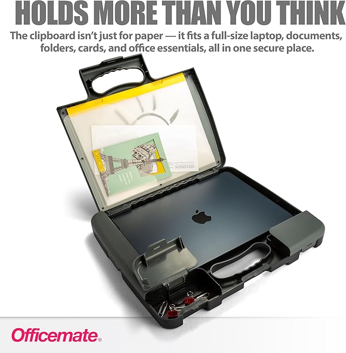 Officemate Portable Clipboard Storage Plastic Case for A4 Sizes, Charcoal (83301),11-3/4"w x 1-1/2"d x 14-1/2"h