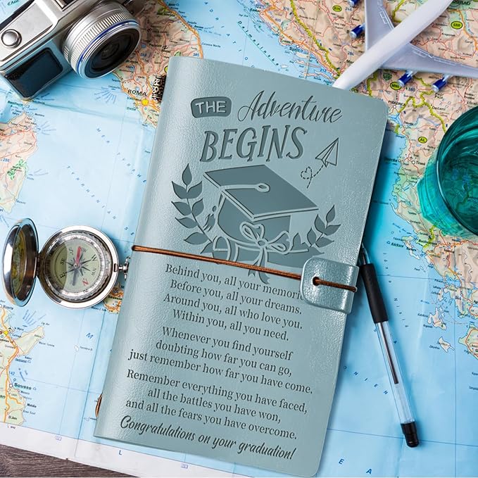 PRSTENLY Graduation Gifts Leather Journal, Graduation Gifts for Her Him 140 Page Refillable Journal, High School University College Graduation Gift Ideas for Women Men (Blue)