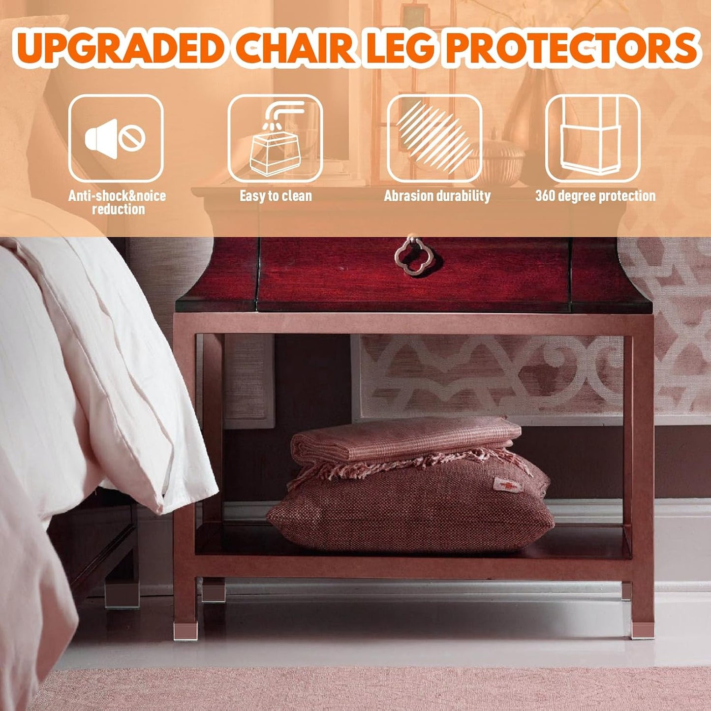 Rectangle Chair Leg Protectors for Hardwood Floors,16 PCS Silicone Covers to Protect Wood Tile Floors Felt Pads Furniture Leg Caps Reduce Noise. Easy to Move.(Clear,0.5 x 2 Inch,Rectangular)