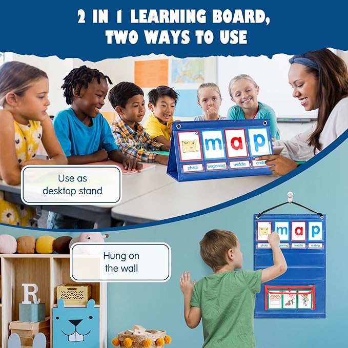KIKIGOAL CVC Word Builder Desktop Pocket Chart Tent Cards Kit Phonics Games Flash Cards for Preschool Kindergarten Classroom Spelling Educational Toy for Kids Autism Special Education