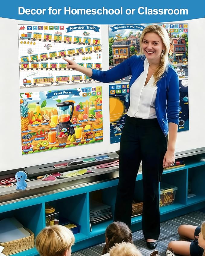 Talking Pen & 20 Laminated Toddler Learning Posters Set - Colorful Educational Charts for Preschool &Kindergarten , Classroom Wall Decor, Home-school Essentials & Speech Therapy Toys for Kids ages 1-5