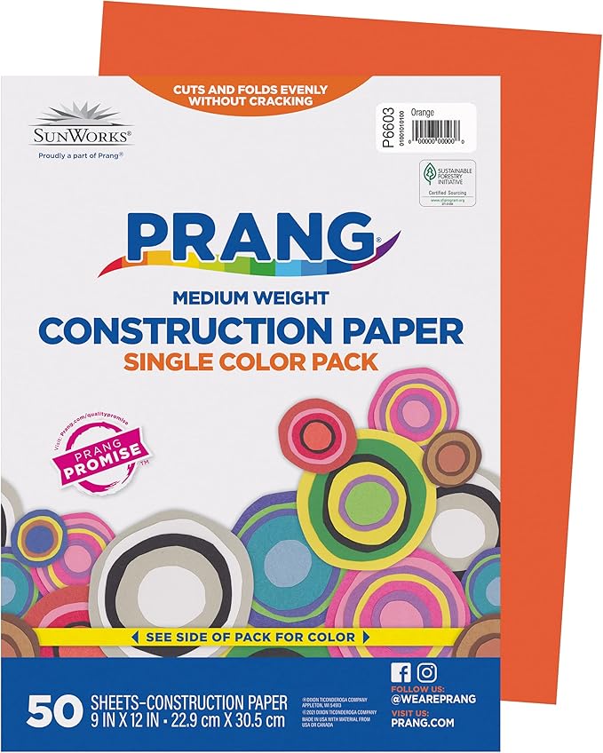 Prang (Formerly SunWorks) Construction Paper, Orange, 9" x 12", 50 Sheets