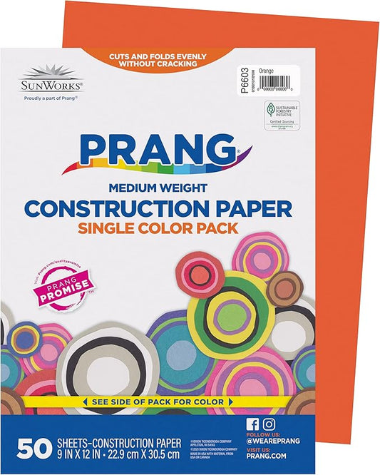 Prang (Formerly SunWorks) Construction Paper, Orange, 9" x 12", 50 Sheets