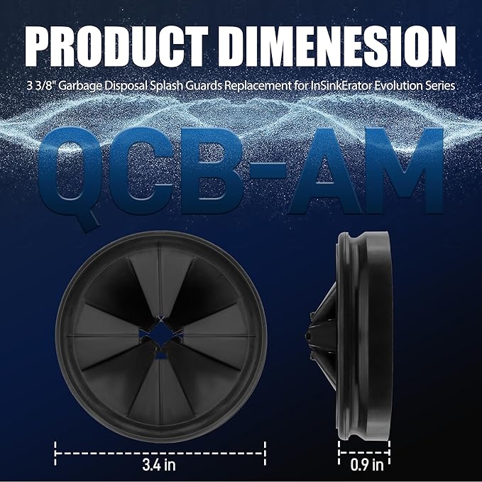 3 3/8" Garbage Disposal Splash Guards Sink Baffle QCB-AM Replacement for InSinkErator Evolution Series, Upgraded Funmit Removable Quiet Collar Drain Plugs, Garbage Disposer Accessories, Black