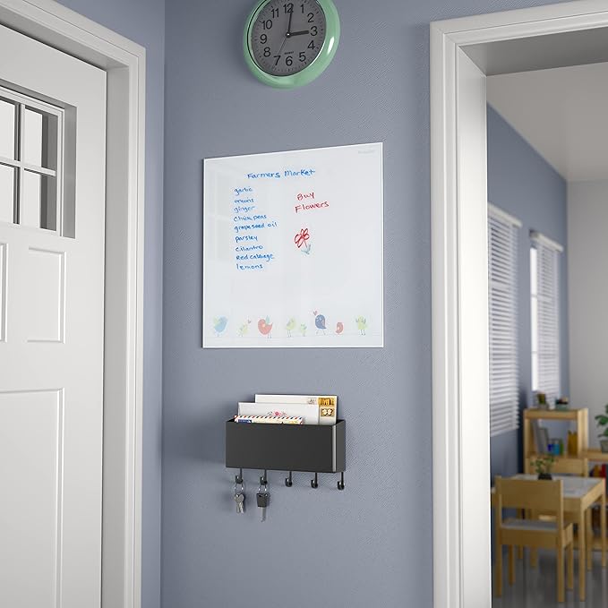 ECR4Kids MessageStor Magnetic Dry-Erase Glass Board with Magnets, 17.5in x 17.5in, Wall-Mounted Whiteboard, Birds, 2-Pack