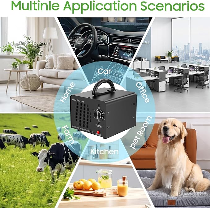Ozone Generator Machine 60,000mg/h, High Capacity Ozone Odor Eliminator Removal Air Purifier for Home Car Pet & Basement Odor, Suitable for Spaces up to 5,000 Square Feet, Black