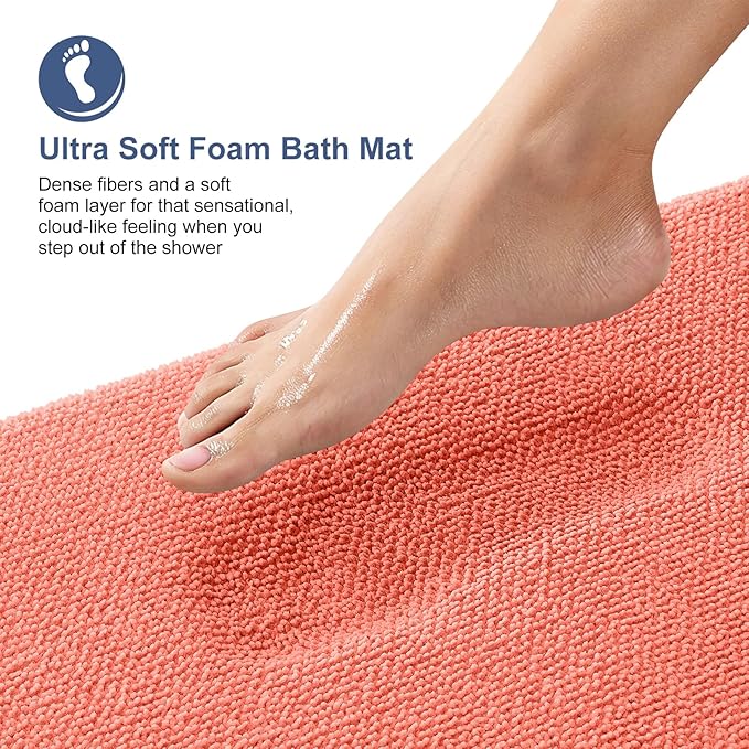 OLANLY Thick Memory Foam Bath Mat Rug 24x16, Extra Soft Absorbent Bathroom Rug, Quick Dry Bath Mats, Non-Slip, Machine Washable Carpet for Bathroom, Tub and Shower, Home Decor Accessories, Coral