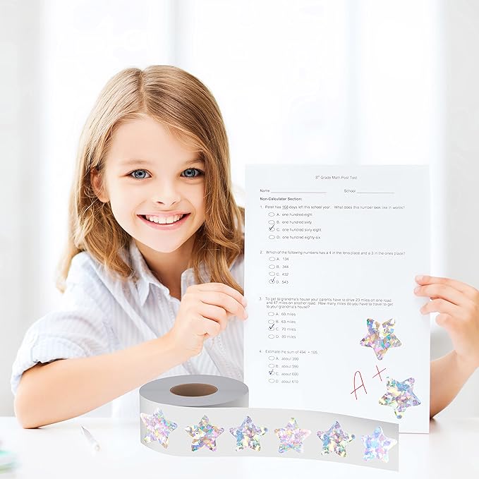 500 PCS Holographic Silvery Star Stickers, Self-Adhesive Metallic Glitter Foil Reflective Star Stickers for Reward Behavior Chart Labels, Each Measures 1.5'
