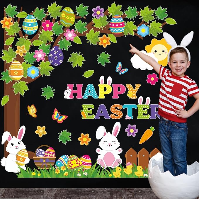 Pasimy Easter Bulletin Board Decorations Set Christian Easter Classroom Decorations Easter Bunny Egg Paper Cut Outs for School Nursery Spring Easter Birthday Party Supplies(Easter Egg)