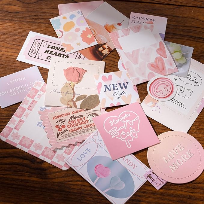 JOYCHOIC 348 Pcs Pink Scrapbook Supplies Kit, Dessert Junk Journal, Scrapbooking and Journaling Materials, Large Aesthetic Collection for Women, Stationery Arts Craft, Adults Daily
