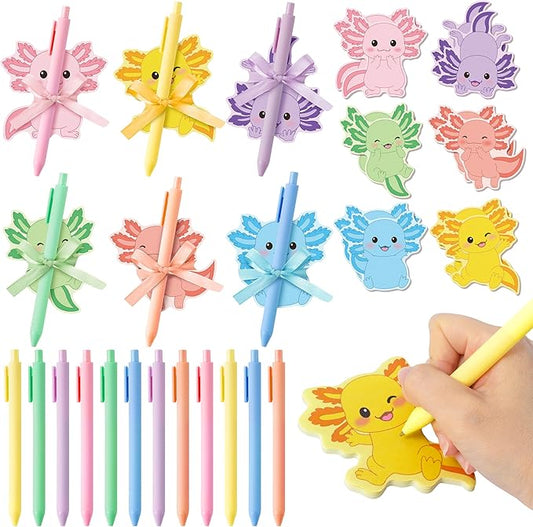 Bright Color Sticky Notes - 108 Pcs Cute Axolotl Super Sticky Notes Pens Ribbons Set Favorite Sticking Power Office Products School Supplies Clean Removal Memo Pads Index Tabs Strong Adhesive
