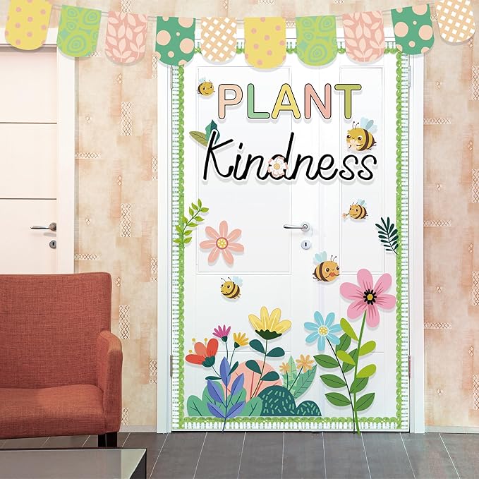Spring Bulletin Board Set Spring Flower Classroom Decoration Plant Kindness Bulletin Board Decoration Flower Bee Cutouts for School Office Chalkboard Wall Door Decor Supplies