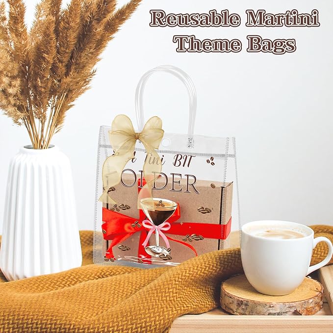 H1vojoxo Martini Party Gift Bags - 24PCS A Tini Bit Older Clear PVC Gift Bags with Handle Ribbon 7.9x3.1x7.9 Inch Bar Party Birthday Martini Espresso Party Favor Tote Bag