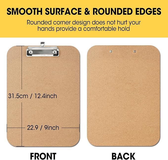 24 Pack Clipboards Bulk, Clip Boards 8.5x11 Standard Letter Size, Clipboards for Classroom, Wooden Clipboard, Hardboard Office Clipboard, Classroom Supplies