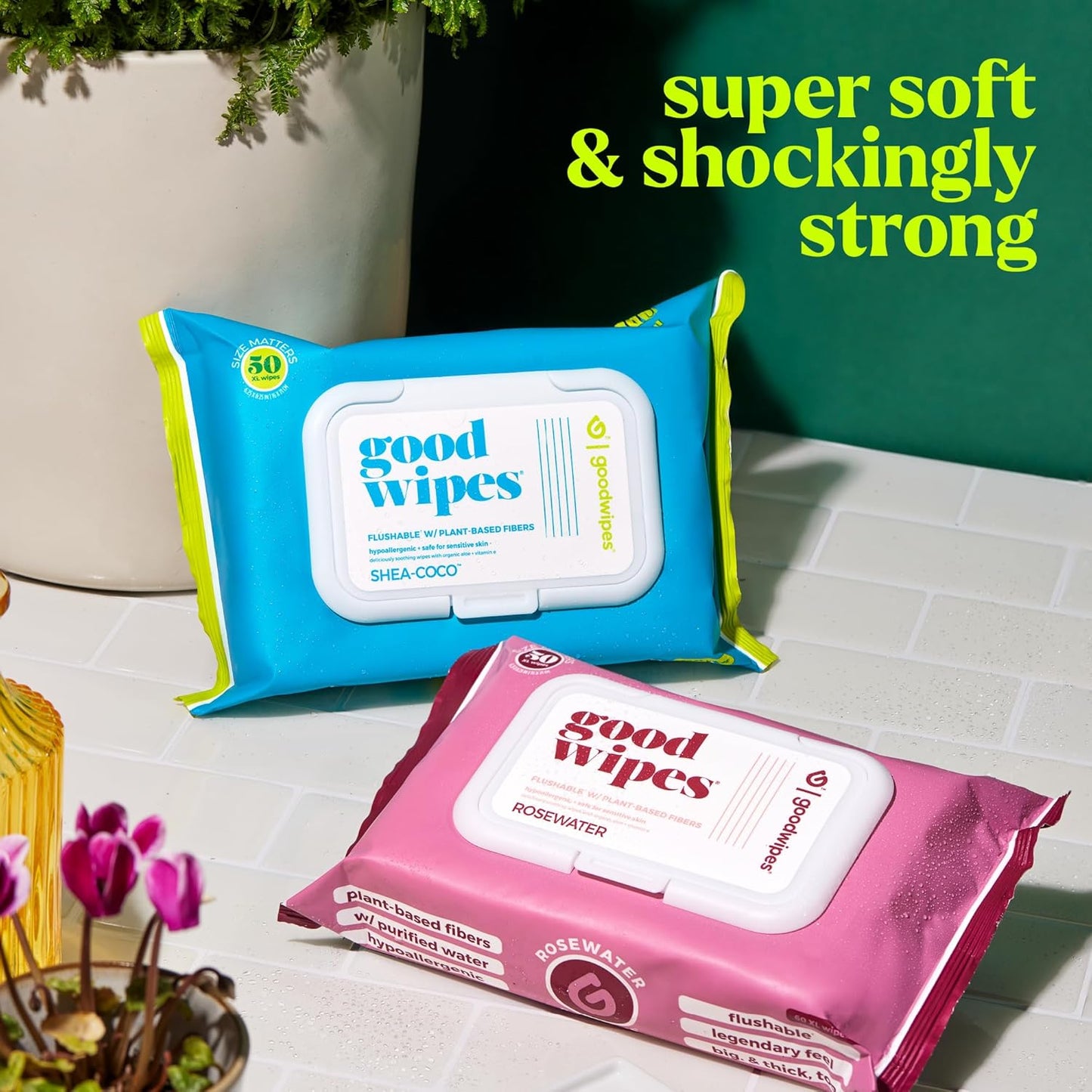 goodwipes Flushable Butt Wipes - Vitamin E & Aloe - Sewer & Septic Safe - Extra Large Adult Wet Wipes For Women & Men - Bathroom Essentials - Shea Coco, 418 Count (8 Packs + 1 Travel)