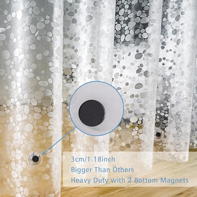 UFRIDAY Stall Shower Curtain Liner 36x72 Inch,EVA Plastic Waterproof Shower Curtain with 2 Magnets,Heavy Duty,Semi Transparent, 3D Cobblestone Bathroom Liner