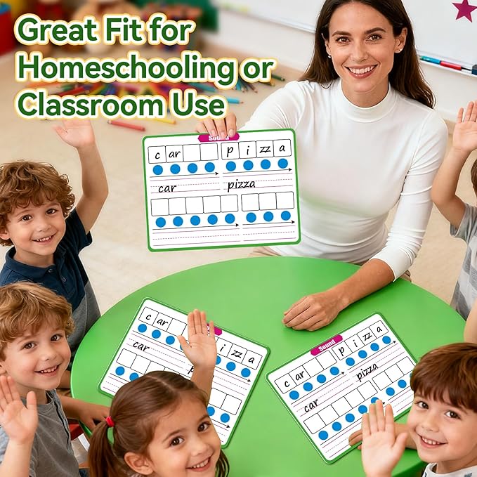 12 Pack Phonemic Awareness Dry Erase Flash Card,Phonics Games Science Reading Manipulative Speech Therapy Material Elkonin Box 1st Grade Classroom Must Haves Teacher Homeschool Supplies