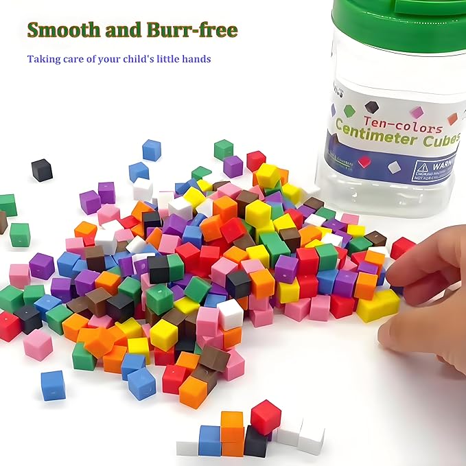 Geometric Solids 300 Pcs,Math Counting Cube,Plastic Color Sorting Stacking Blocks for Kids