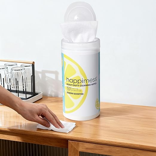 happimess WPE1002A All-Purpose Cleaning Wipes, Heavy Duty Multi-Surface Household Wipes for Kitchen and Bathroom, Fresh Lemon Scent, 100 Count