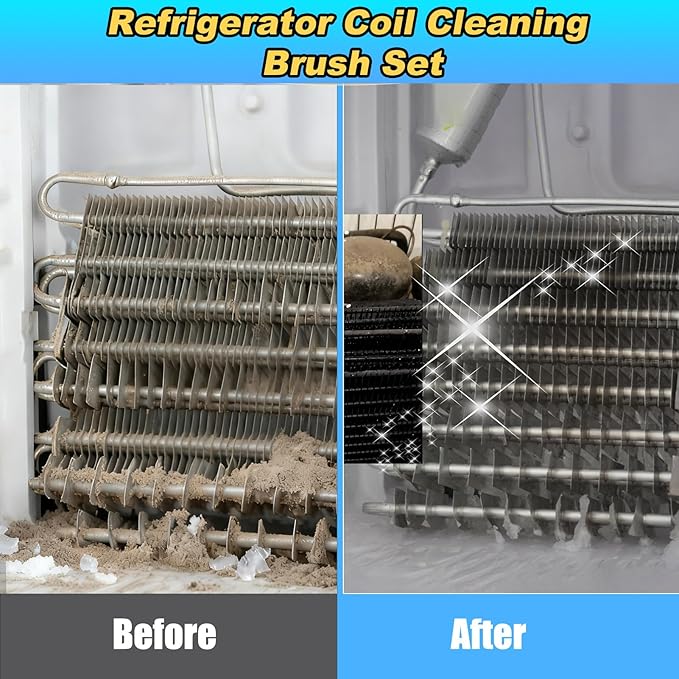 Palksky Refrigerator Coil Cleaning Brush Set, Fridge Radiator Brush & Condenser Coil Cleaning Brush for Dust Removal, Crevice Gap Cleaning Tool for Tight Spaces (5-Pack) ﻿