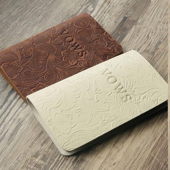 Genuine Leather Wedding Vow Books Set of 2 - His and Her Vow Notebooks for Couples, 5.8 x 3.8 Inch Wedding Vow Journal, Bridal Shower Gift