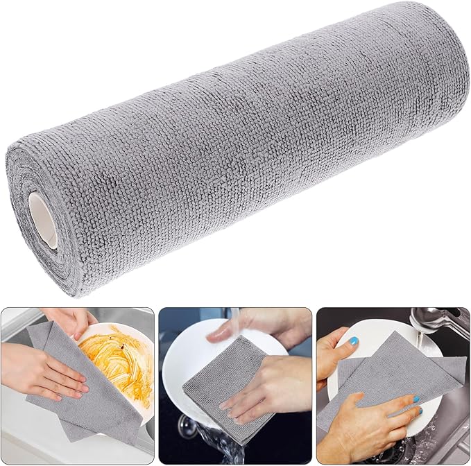 Reusable Microfiber Cleaning Cloth Roll Square Absorbent Towels for Kitchen Car Home Garage Washable Multipurpose Rags in Gray