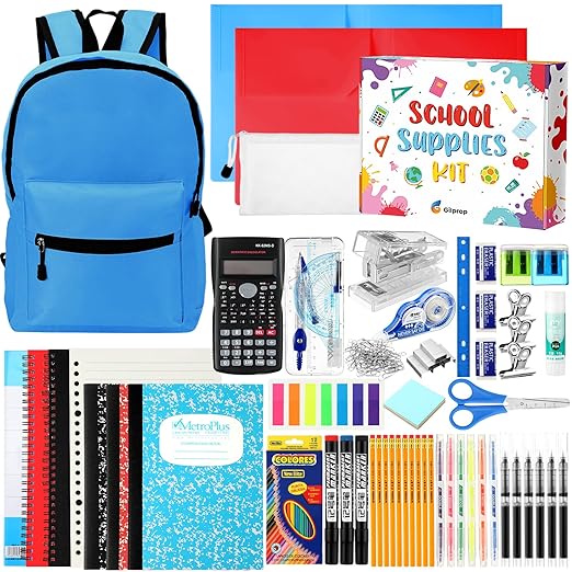 126 Pcs Christmas Middle High School Supplies Kit with Backpack for Student 7-12 Grades, School Supplies Bulk Bundle Essential Notebook Calculator for Xmas Holiday Gifts(Blue)