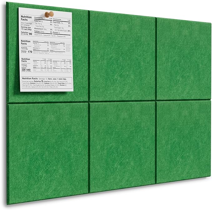MaxGear Large Cork Board for Wall 36" x 24", Emerald Green Bulletin Board, 6 Pack Felt Wall Tiles with Pushpins, Cork Boards for Office Push Pin Board Tack Board Felt Board