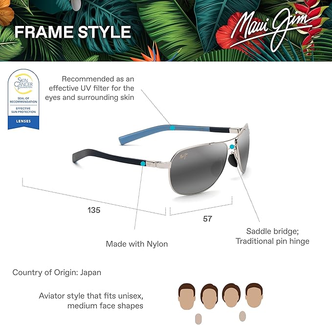 Maui Jim Polarized Men's and Women's Guardrails Aviator Sunglasses