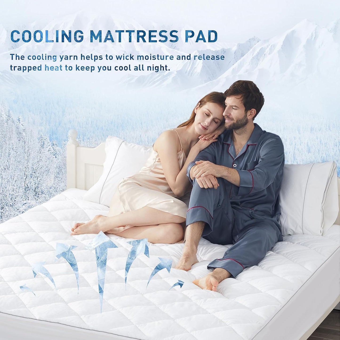Sunflower Cooling Quilted Mattress Protector, Mattress Pad King Chill Soft, King Mattress Cover Waterproof, Extra Deep Pocket Thin Version, Machine Washable Durable, White, King 78''x 80''
