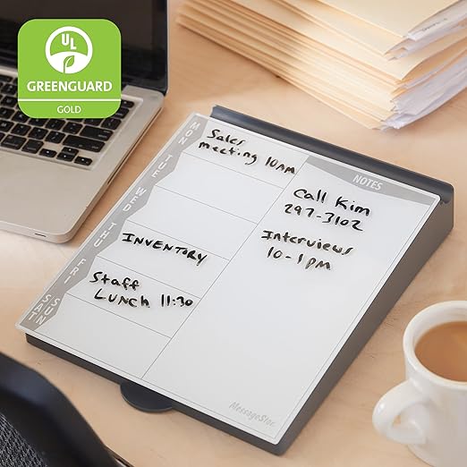 ECR4Kids MessageStor Dry-Erase Glass Board Memo Station, Desk Organizer, Grey