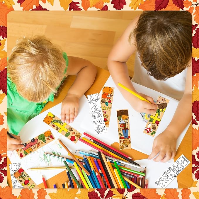75Pcs Fall Color Your Own Bookmarks for Kids Religious Theme DIY Coloring Blank Bookmark Christian Classroom Art Craft Supplies for Teachers Students Gift Party Sunday School Reward Goodie Fillers