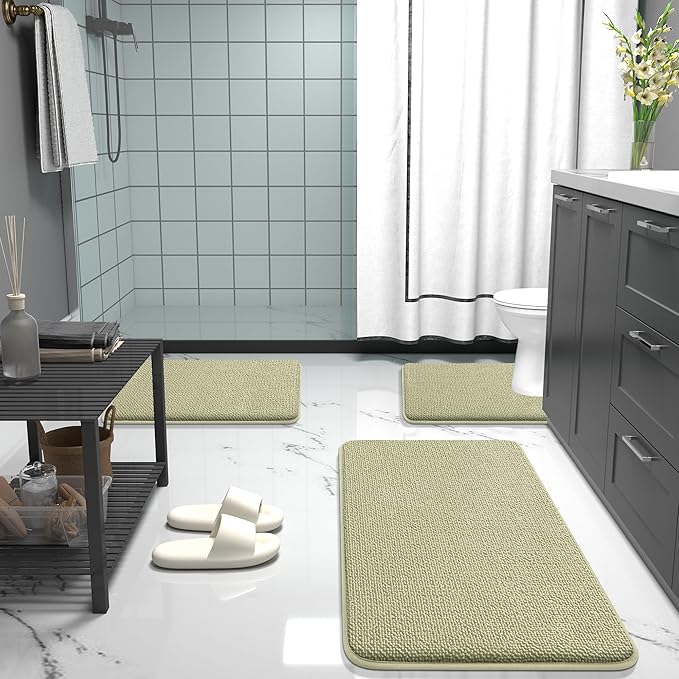 OLANLY Thick Memory Foam Bath Mats Rugs 36x24, Extra Soft Absorbent Bathroom Rug, Quick Dry Bath Mat, Non-Slip, Machine Washable Carpet for Bathroom, Tub and Shower, Home Decor Accessories, Vanilla