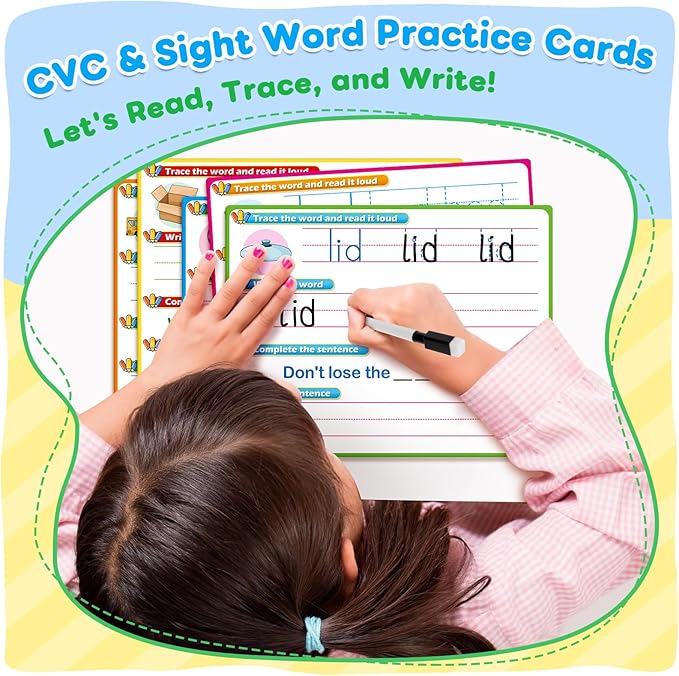 CVC Word Games Sentence Building for Kids, Handwriting Practice Sight Words Writing Tracing Phonics Flash Cards, Pre k Preschool Kindergarten Learning Activities Homeschool Special Education
