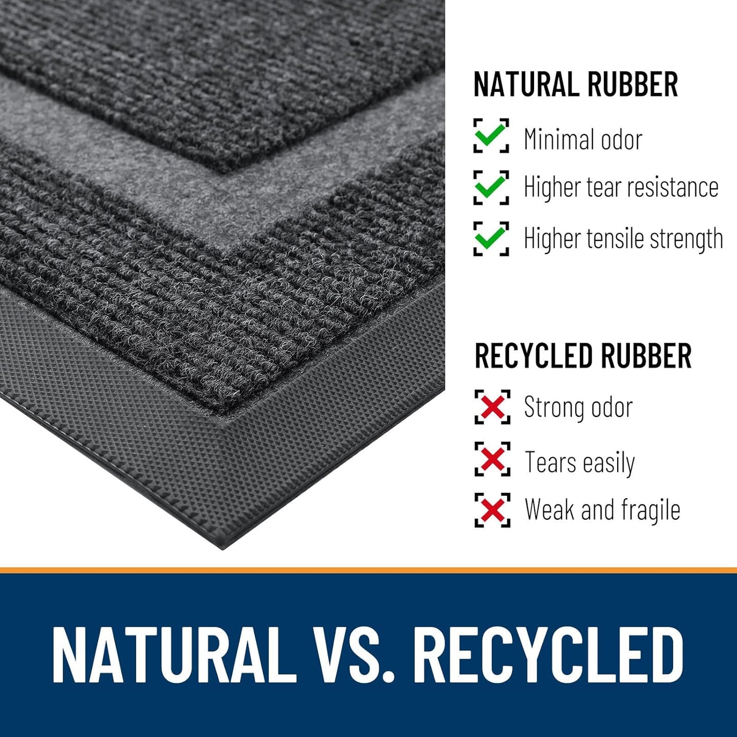 OLANLY Half Circle Door Mat Indoor Outdoor Entrance Welcome, Waterproof All-Season, All-Weather Doormat, Sturdy Natural Rubber, Low Profile, Easy Clean Patio Porch Entryway Mat, 47x23, Grey