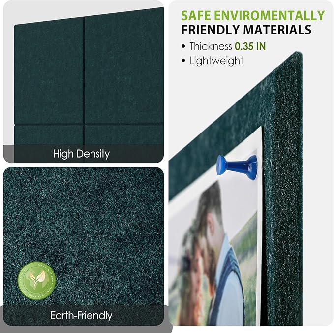 MaxGear Large Cork Board for Wall 36" x 24", Dark Green Bulletin Board, 6 Pack Felt Wall Tiles with Pushpins, Cork Boards for Office Push Pin Board Tack Board Felt Board
